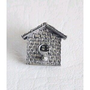 Vintage Jim Clift Pewter Shingled Birdhouse Hat Lapel Pin Brooch